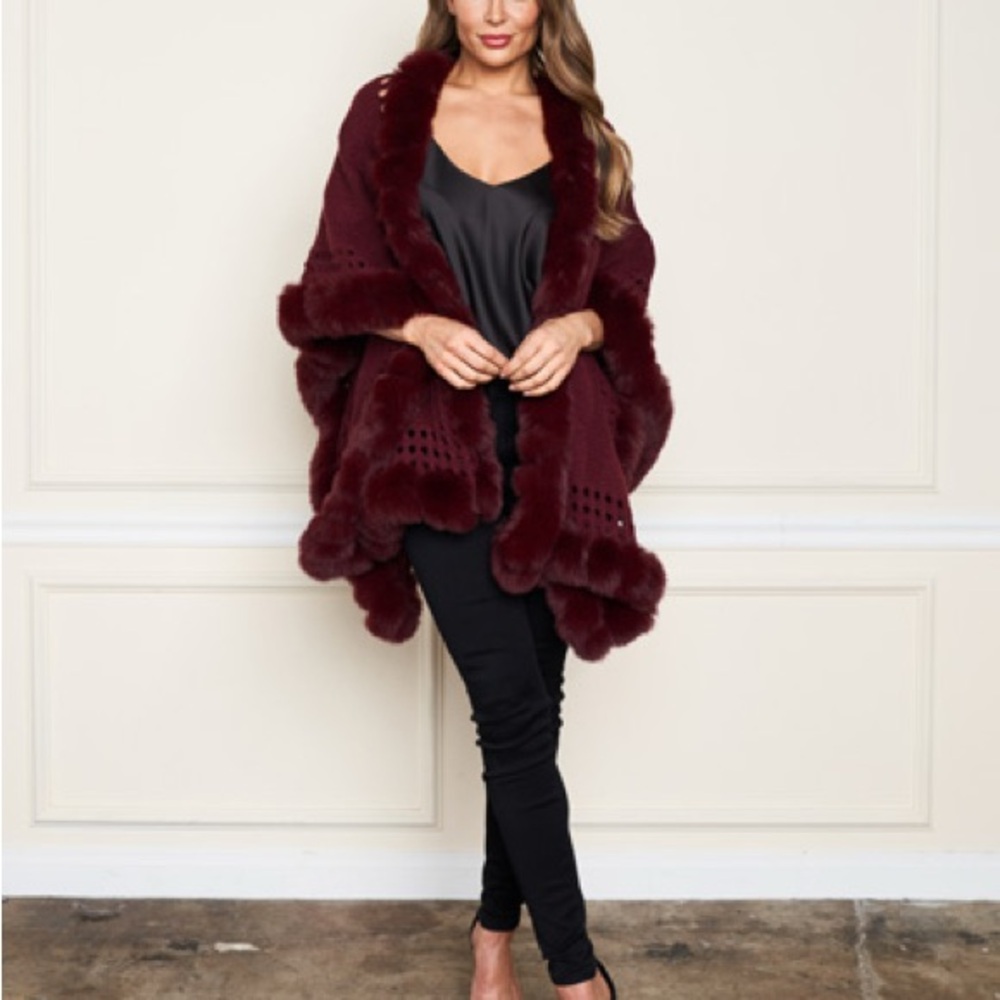 Luxurious Burgundy Faux Fur Cape